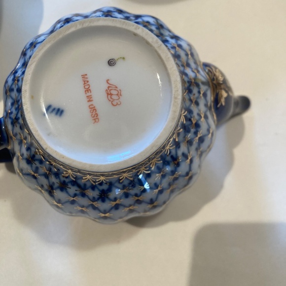 Lomonosov Imperial Porcelain Cobalt Net tea set 21 pc - Picture 9 of 11